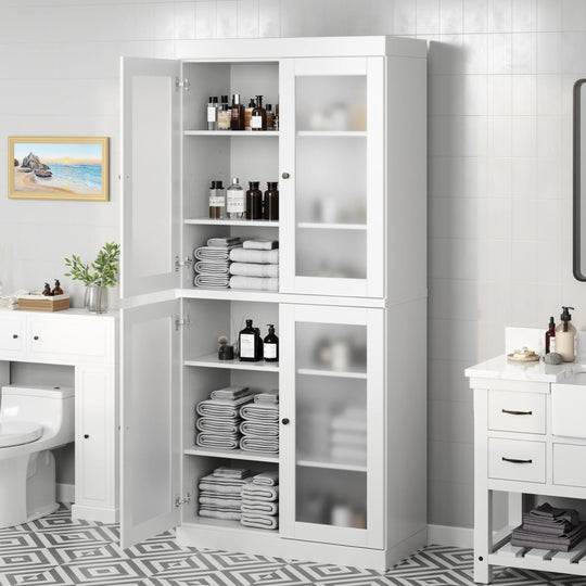 100% Solid Wood Bathroom & Laundry Storage Cabinet, Raised Panel Doors, Adjustable Shelves, 32" Wide, 71.5" Tall