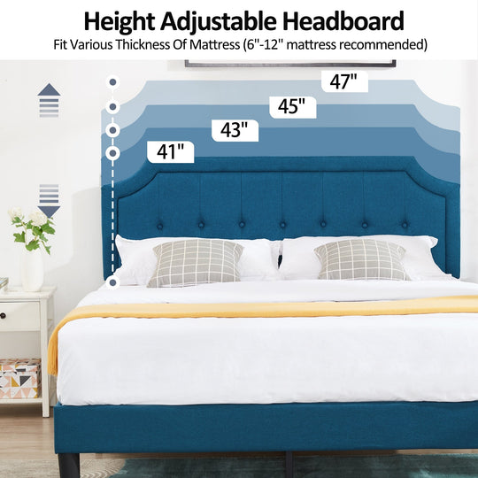 Javlergo Modern Upholstered Bed Frame with Height Adjustable Headboard Heavy-Duty Frame No Box Spring Needed