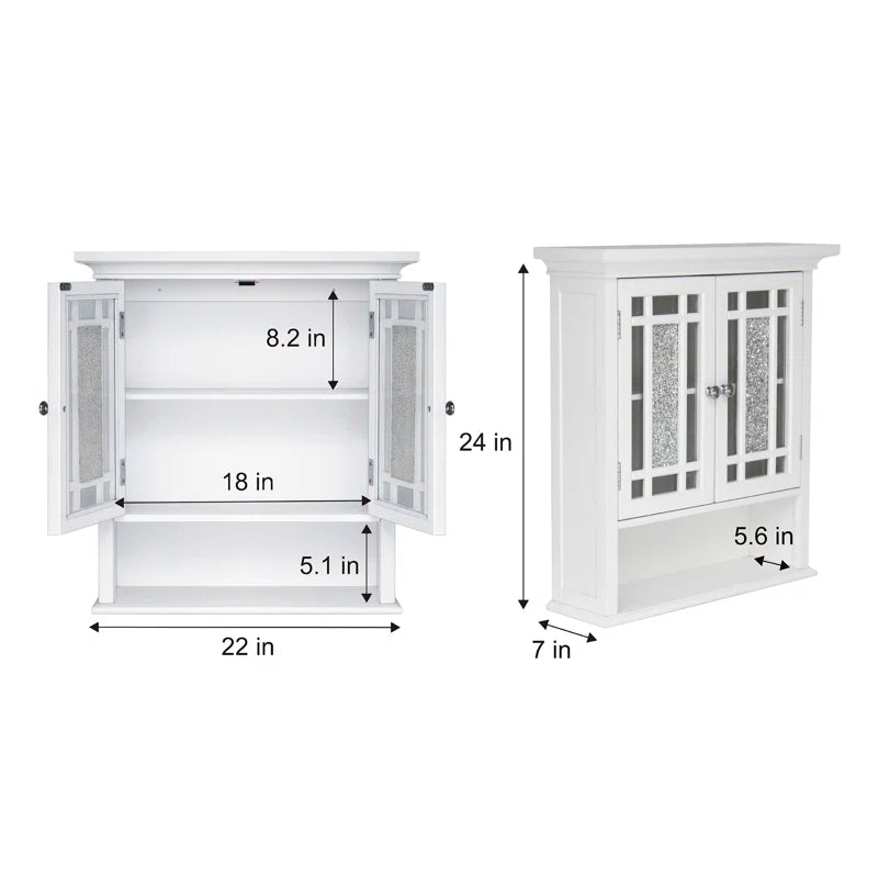Caleb Removable Two-Door Wall Cabinet with Glass Mosaic Doors, Adjustable Shelf for Bathroom or Home Storage