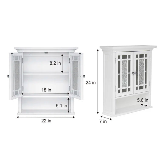 Caleb Removable Two-Door Wall Cabinet with Glass Mosaic Doors, Adjustable Shelf for Bathroom or Home Storage