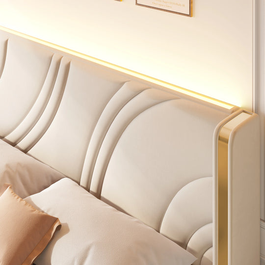 Velvet Upholstered Platform Bed with Smart Ambient Strip Lights Wingback Headboard and Endbed Pull-Out Storage Drawers
