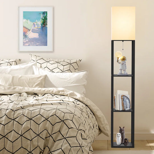 Emonnie 62.9" Column Floor Lamp with Shelves, Real Solid Wood and Bulb Included