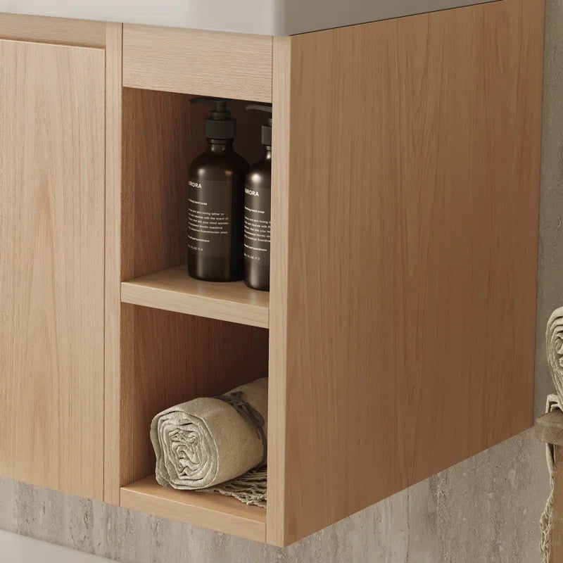 Modern 35.8" Wall-Mounted Single Bathroom Vanity with Ceramic Top
