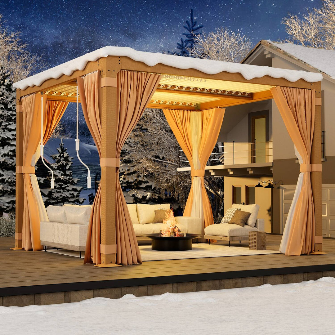 Outdoor Louvered Pergola Gazebo with Adjustable Aluminum Rainproof Roof and Pull-Down Screen