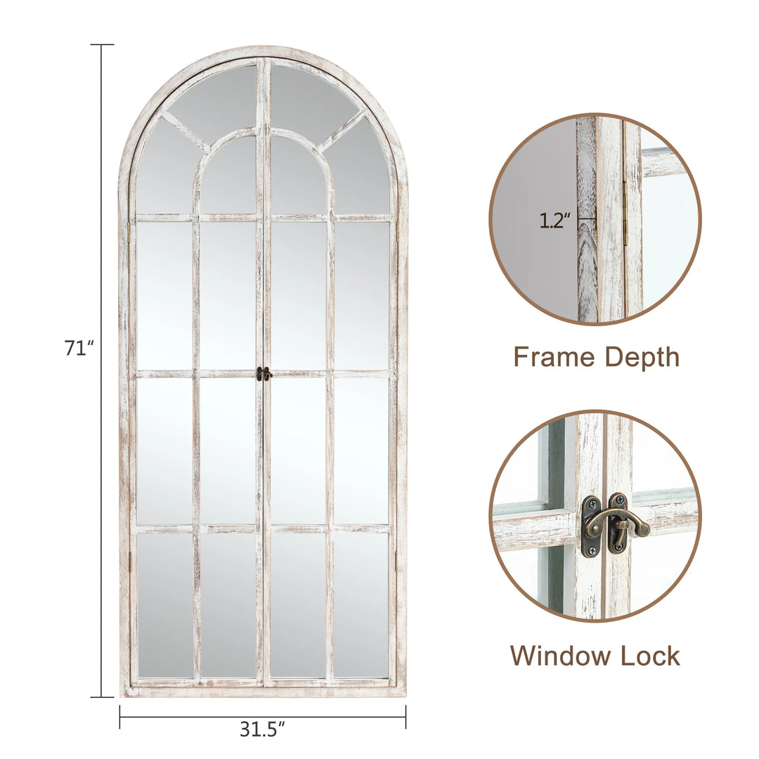 Rustic Wood Arched Window Wall Mirror - Distinctive Full Length Vanity Mirror