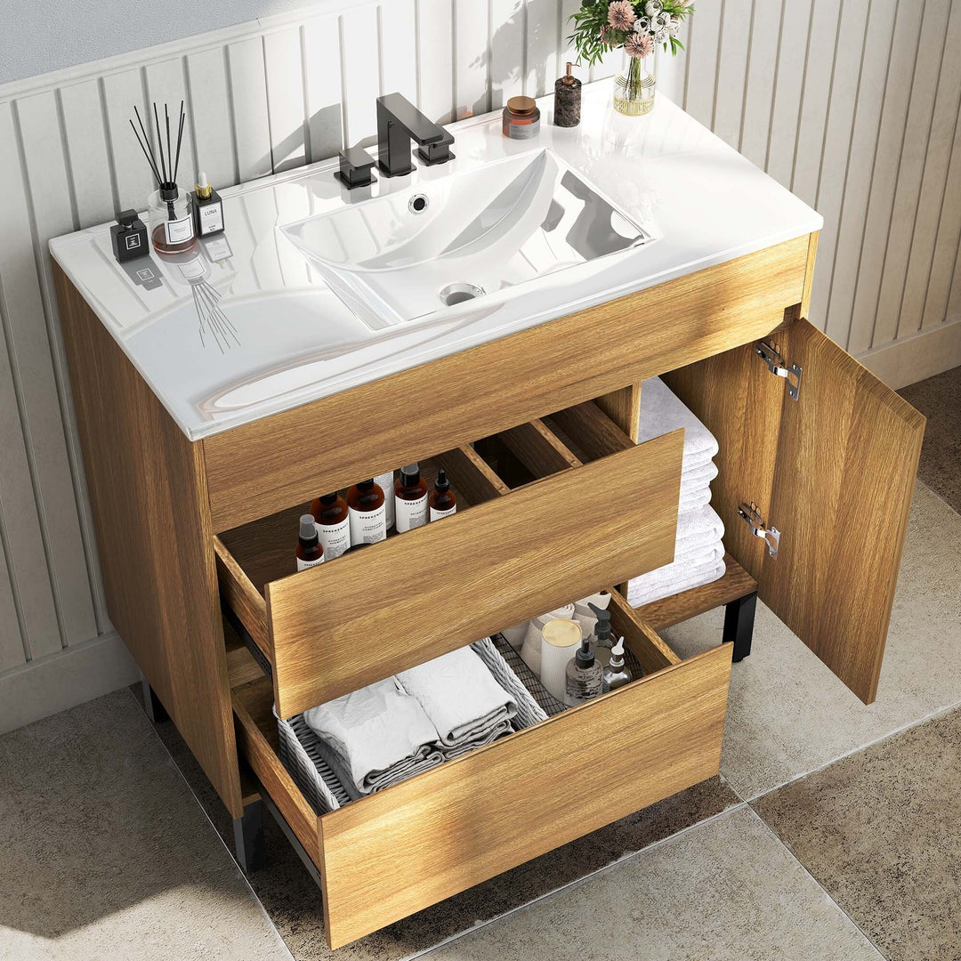 37" Freestanding Single Bathroom Vanity with 1 Soft Closing Cabinet & 2 Drawers