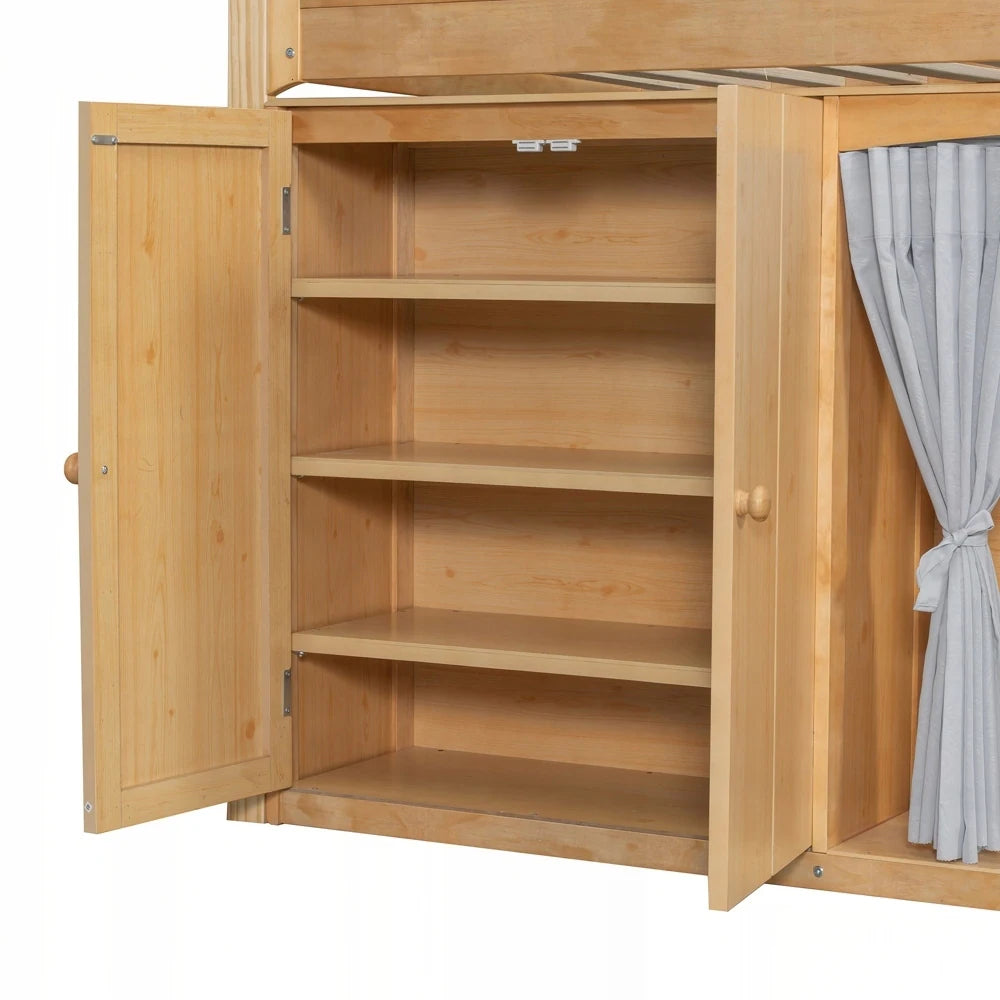 Loft Bed with Storage Cabinet and LED