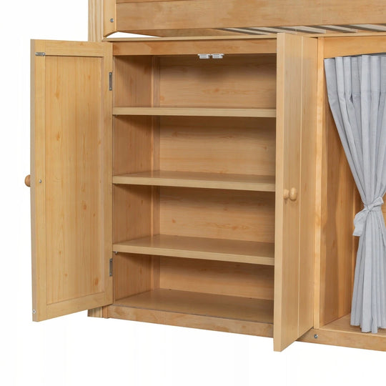 Loft Bed with Storage Cabinet and LED