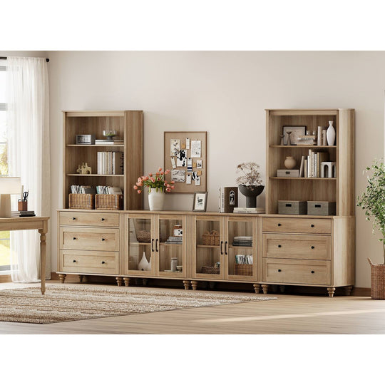 Entertainment Center with Bookshelves for Tvs up to 75", Oak