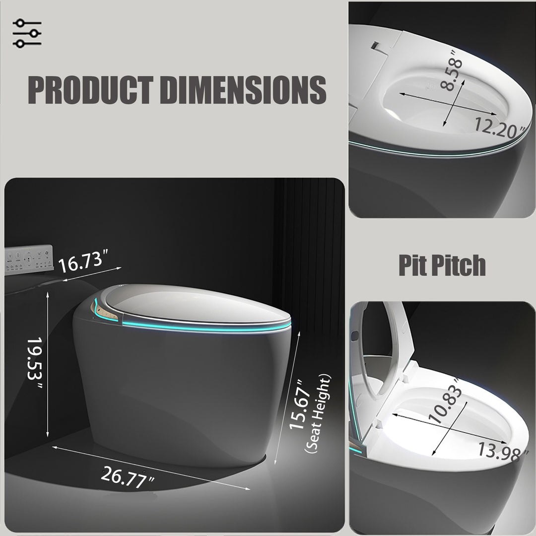 Smart Toilet Bidet with Built-In Tank Auto Open Lid Soft-Closing Heat Seat Auto/Blackout Flush
