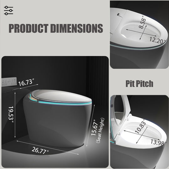 Smart Toilet Bidet with Built-In Tank Auto Open Lid Soft-Closing Heat Seat Auto/Blackout Flush