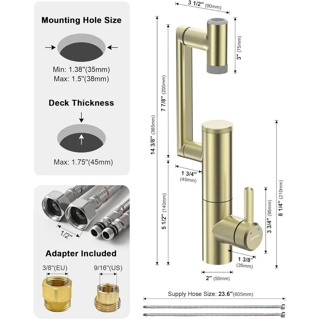 Rotatable Single Hole Bathroom Sink Faucet with Built-In Filter, Temperature Display in Fahrenheit, 2 Water Modes