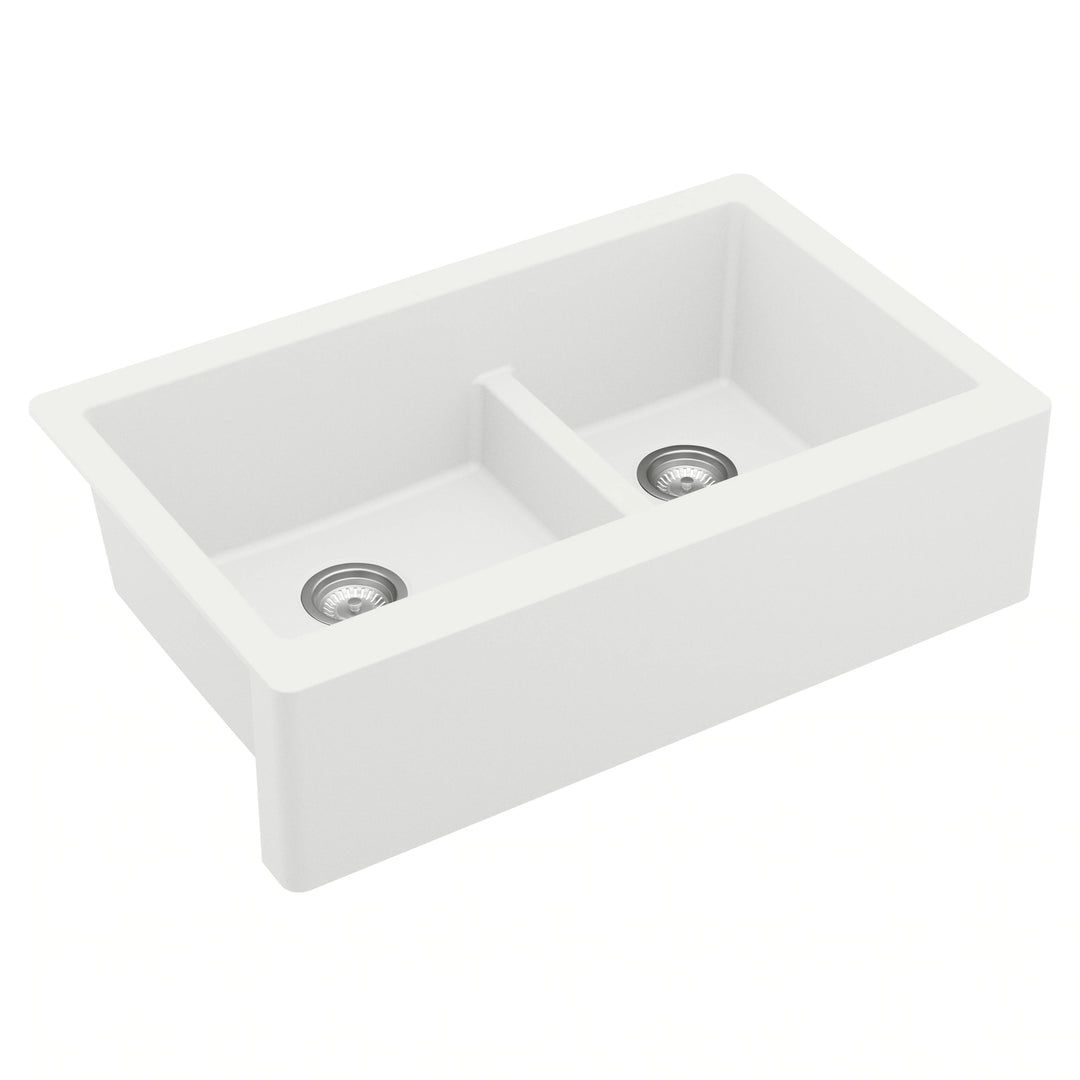 Farmhouse/Apron-Front Quartz Double Bowl Kitchen Sink