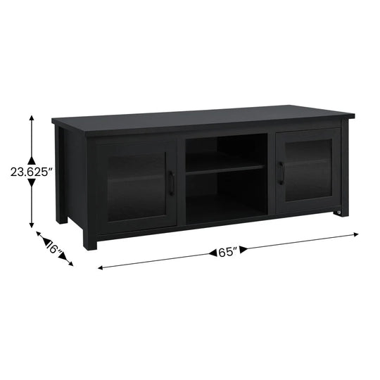 Classic TV Stand for up to 80" Tvs-Glass Fronted Doors-Modern Finish - 65"W X 16"D X 23.625"H