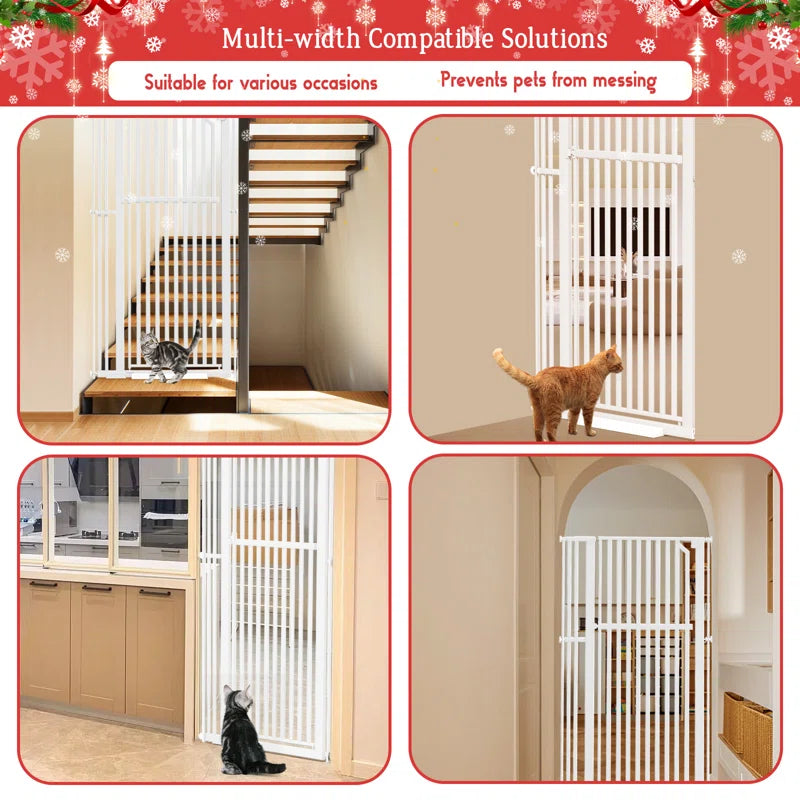 63" Extra Tall Pet Gate, Width Adjustable Pressure Mounted Cat Gate Auto-Close Dog Gate