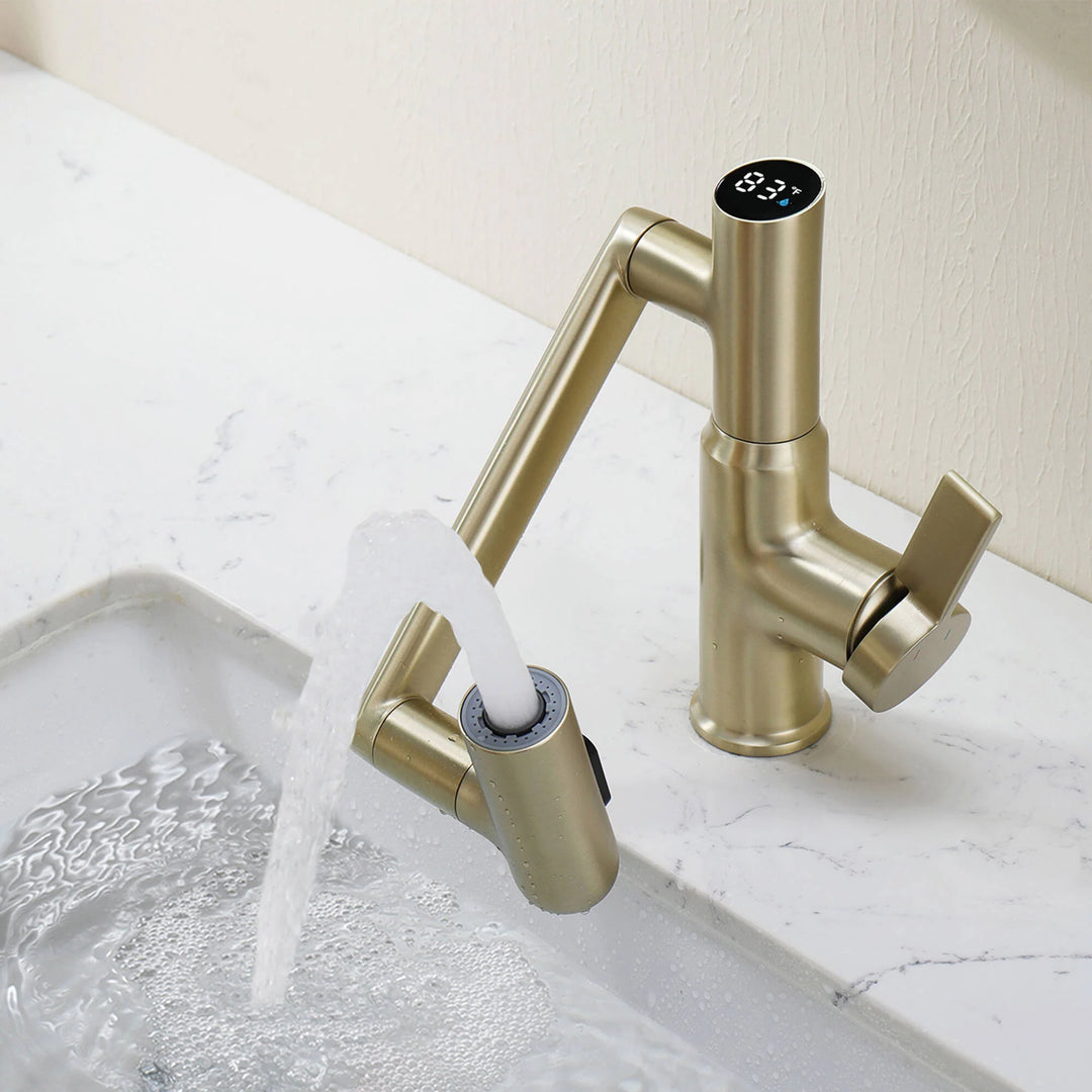Rotatable Bathroom Faucet with Temperature Display in Fahrenheit (Batteries-Free), BF2204