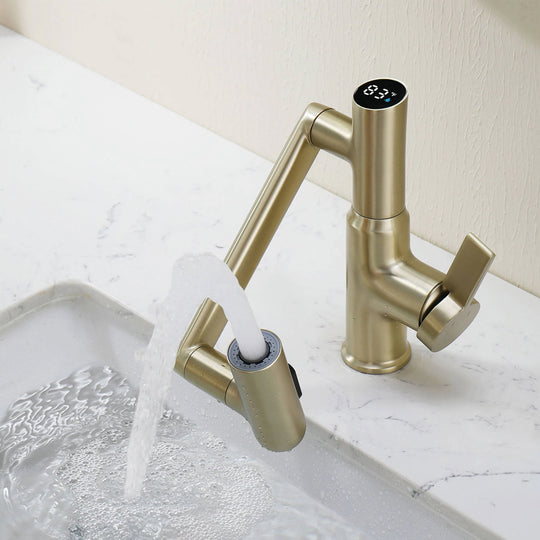 Rotatable Bathroom Faucet with Temperature Display in Fahrenheit (Batteries-Free), BF2204