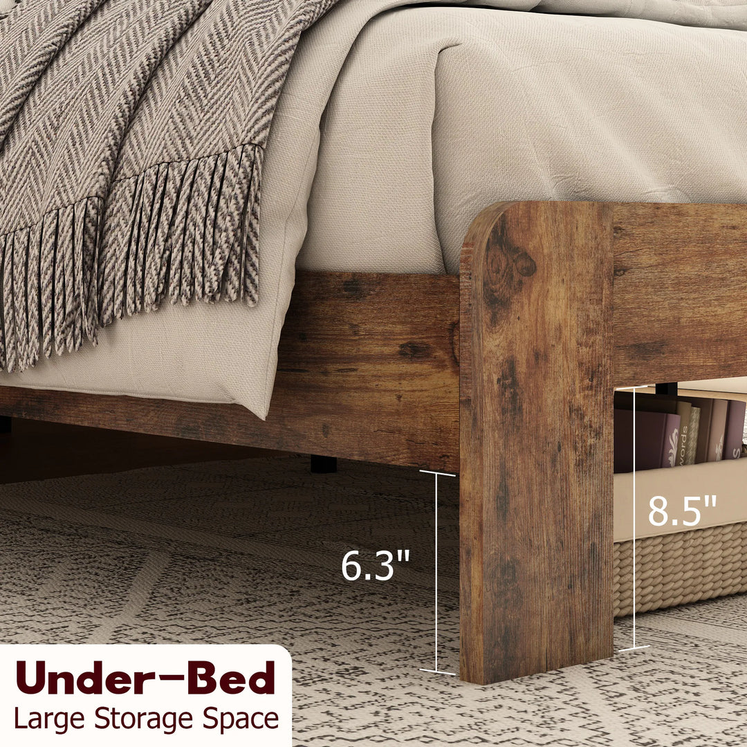 Full Wood Platform Bed Frame, Noise-Free, No Box Spring, Large Underbed Storage, Industrial Style