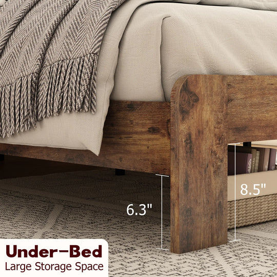 Full Wood Platform Bed Frame, Noise-Free, No Box Spring, Large Underbed Storage, Industrial Style