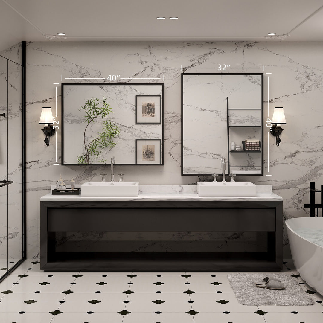 Modern Metal Framed French Cleat Mounted Wall Bathroom Vanity Mirror