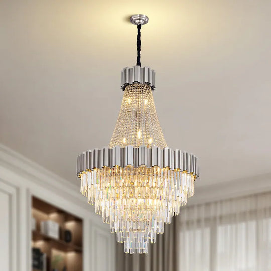 Large Crystal Chandelier - 35.4"Modern 6-Tier 17-Light Chrome Ceiling Light, Luxury K9 Crystal