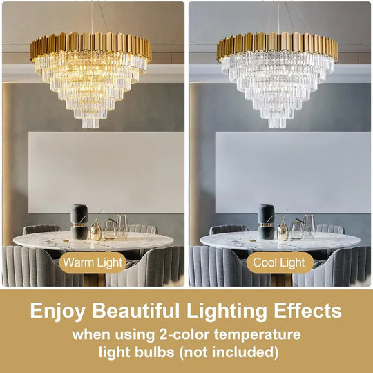 Large Crystal Chandelier - 35.4"Modern 6-Tier 17-Light Chrome Ceiling Light, Luxury K9 Crystal