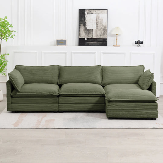 Corduroy Sectional Sofa with Removable Ottomans & Ultra-Soft Cushions for Living Room & Bedroom