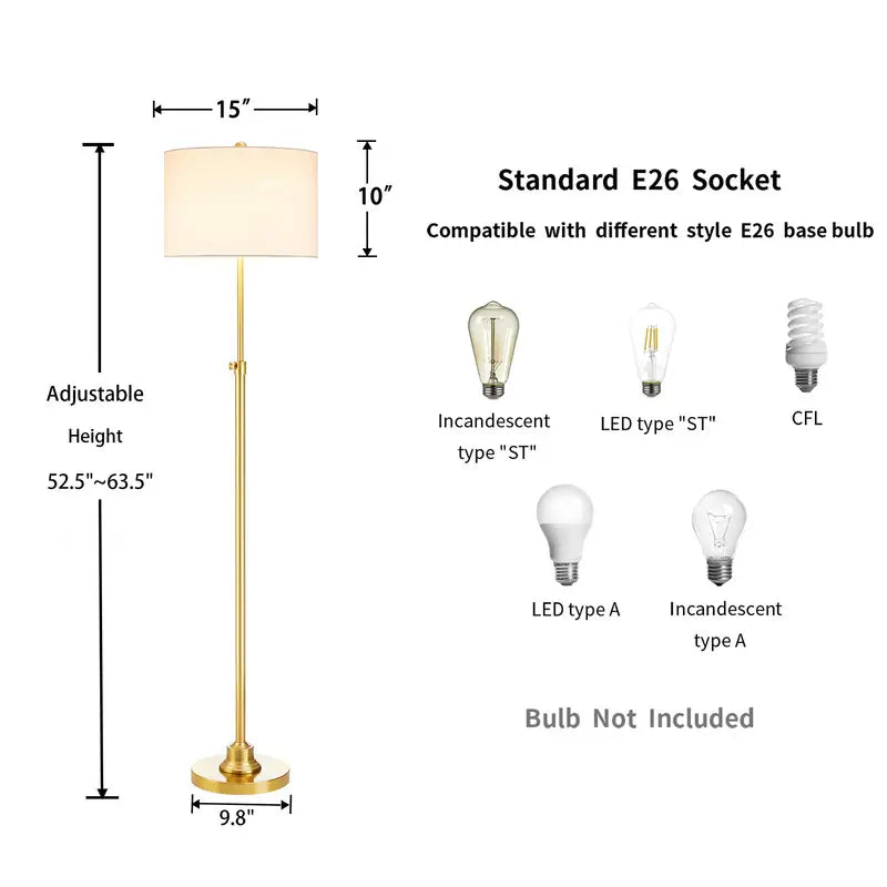 63.5" Standard Adjustable Floor Lamp with Fabric Linen Shade