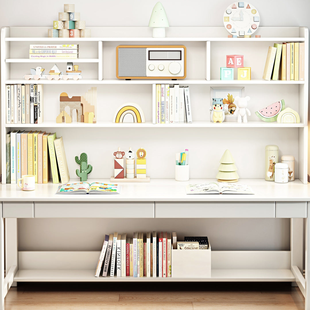 Kids Desk Wood Study Desk Writing Desk with Bookshelf