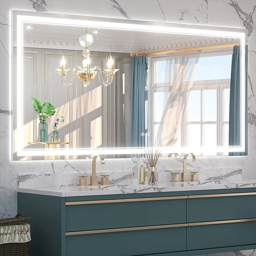 Full Size Front & Back LED Lighted Anti-Fog Tempered Glass Wall Bathroom Vanity Mirror, 3-Year Warranty & ETL Certification