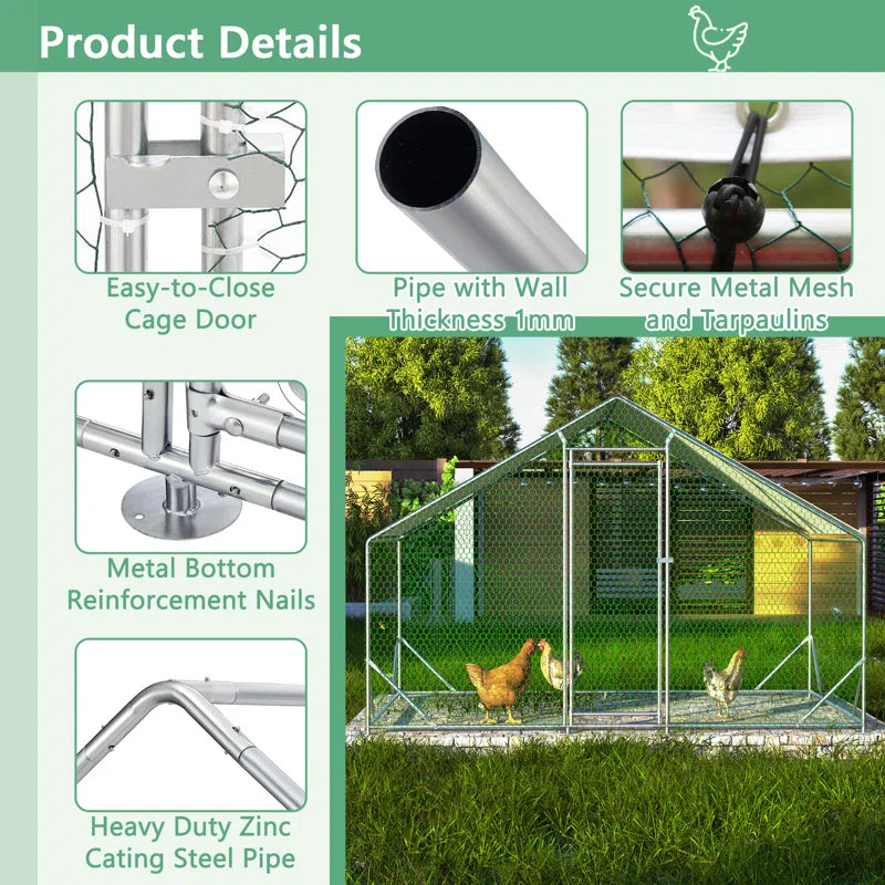 Ceilidh Metal Chicken Run Coop, Walk-In Poultry Cage with Waterproof & Anti-Uv Cover Lockable Door Design