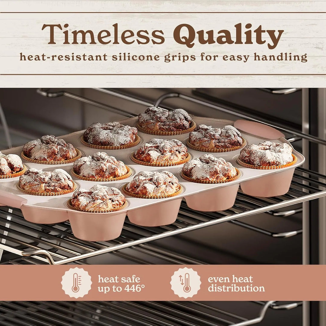 Nonstick Stackable Bakeware Set - Durable, Easy Release Baking Set- 22 Pc. Includes Silicone Muffin Cups