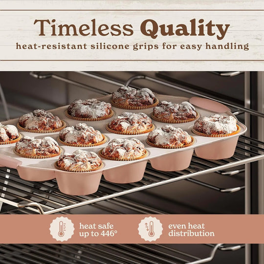 Nonstick Stackable Bakeware Set - Durable, Easy Release Baking Set- 22 Pc. Includes Silicone Muffin Cups