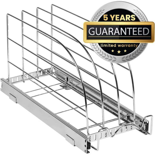 Hold N Storage Pull Out Bakeware Organizer 8.5” W X 21” L X 10.63” H Heavy Duty, Chrome