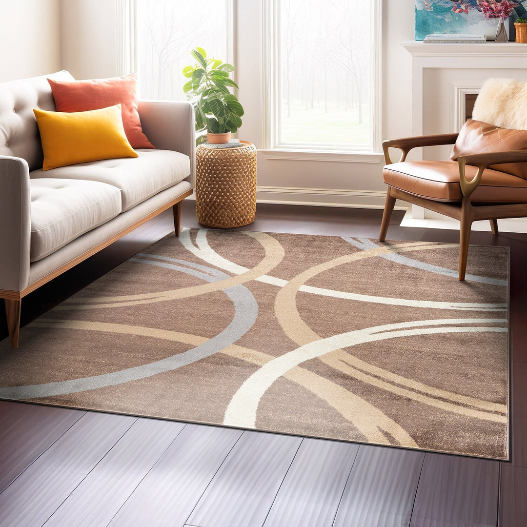Contemporary Abstract Circles Design Area Rug