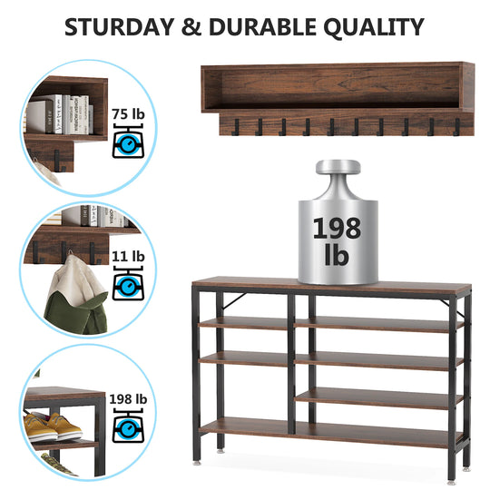 Entryway Coat Rack Shoe Bench Set, Industrial Hall Tree Coat Shoe Rack