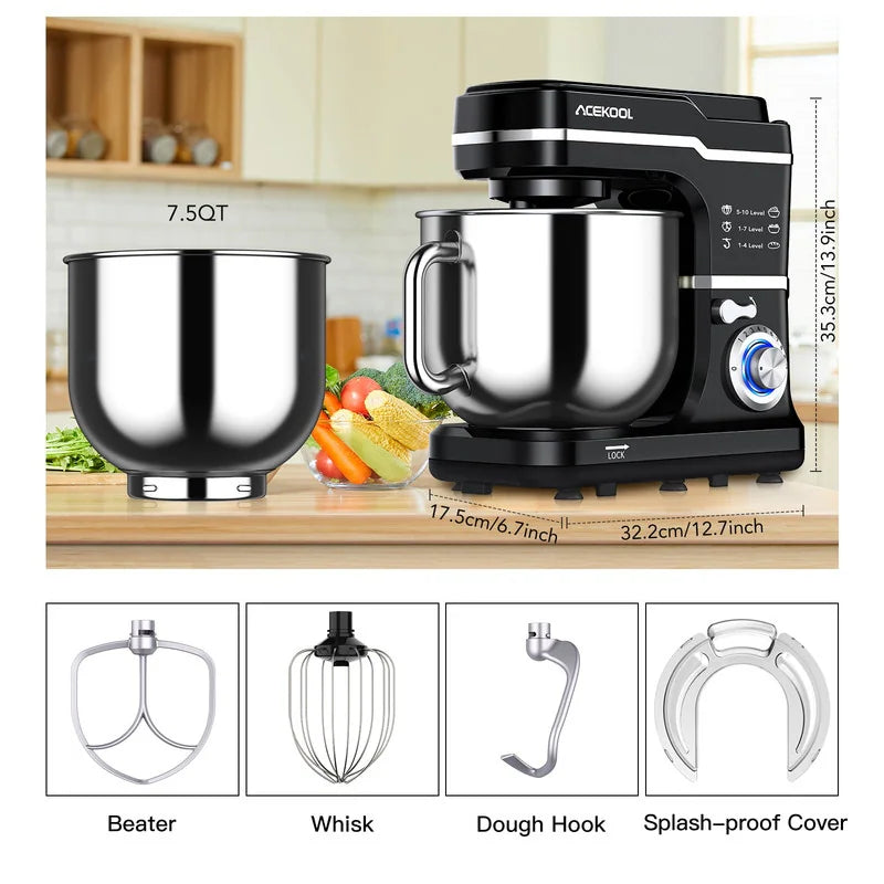 7.5 Quarts 10 Speed Tilt Head Kitchen Stand Mixer