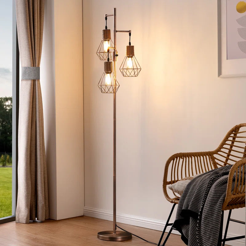 Crevan 65" Dimmable Rattan Tree Floor Lamp with 3 Bulbs Included