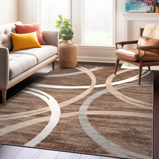 Contemporary Abstract Circles Design Area Rug