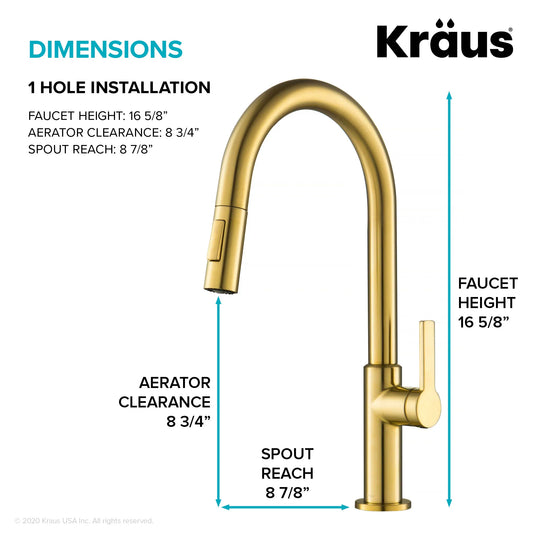 2-Function 1-Handle 1-Hole Pulldown Sprayer Brass Kitchen Faucet