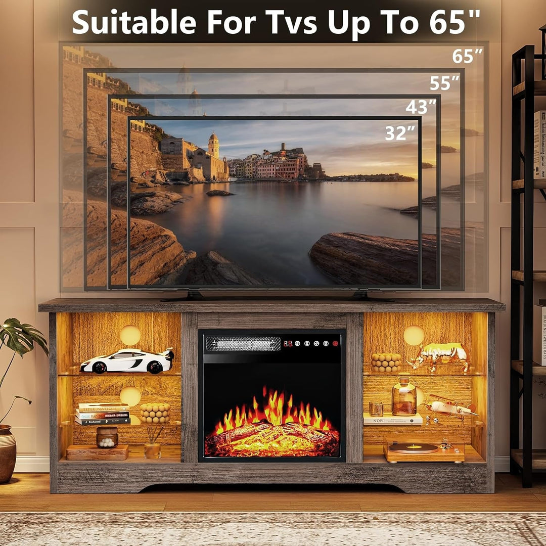 58" Fireplace TV Stand with 18'' Electric Fireplace,Modern Entertainment Center for 65'' Tvs,Tv Console