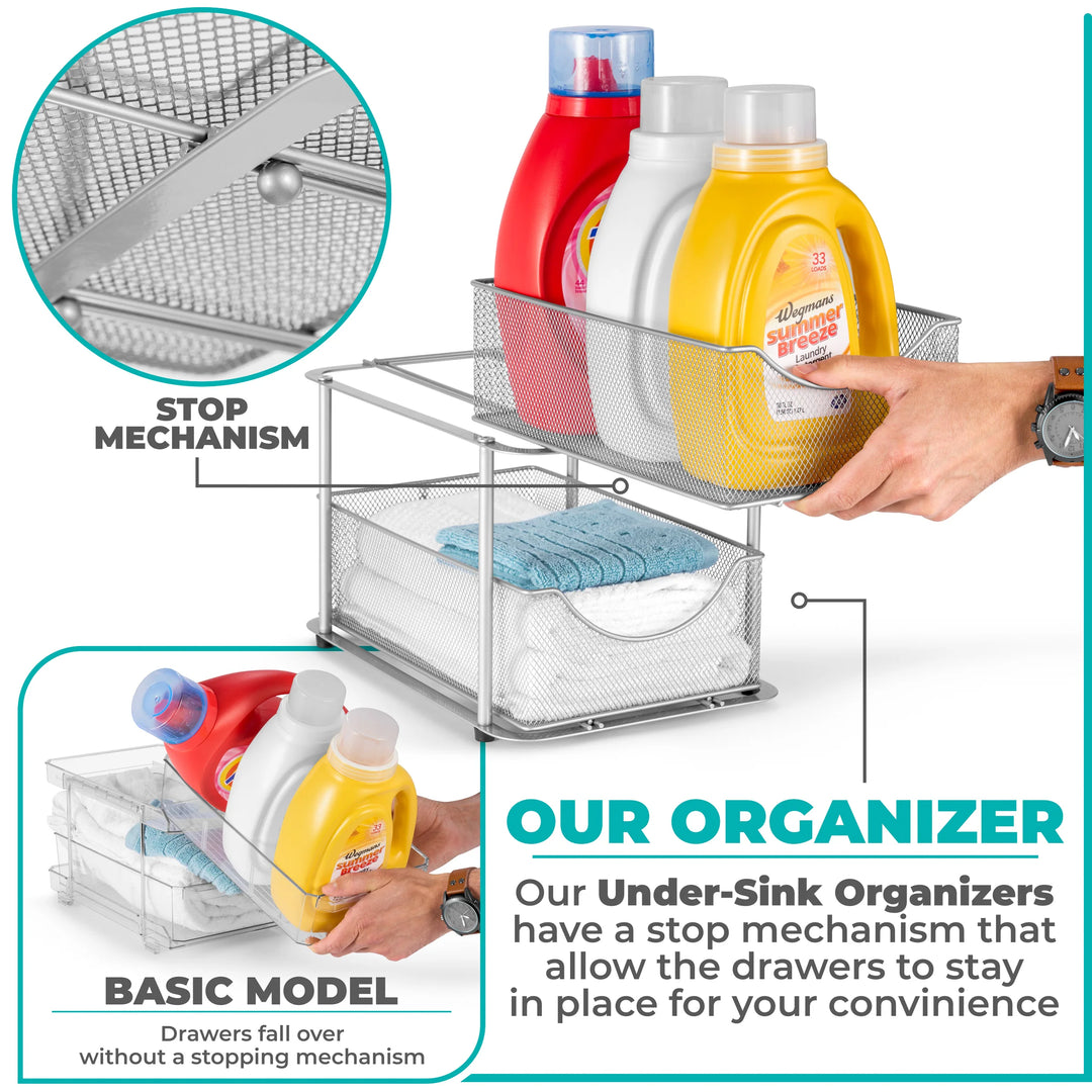 2 Tier under Sink Bathroom Organizers and Storage (2 Pack) - 14" L X 9.3" W X 12.25" H