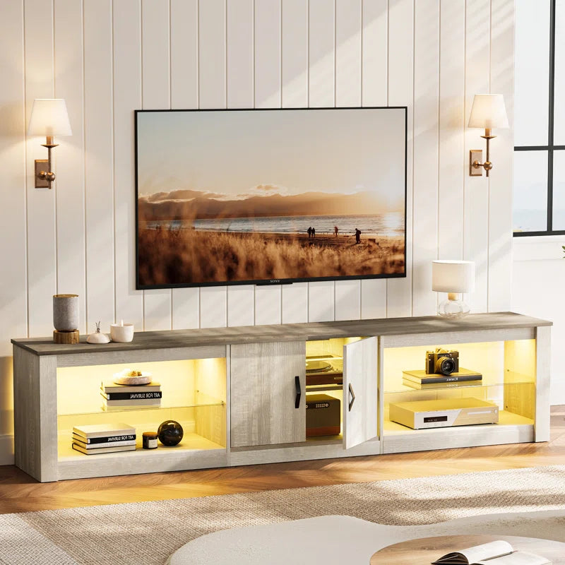 Kruszewski 80" TV Stand for 85", TV Stand with LED Lights & Two Storage Cabinets