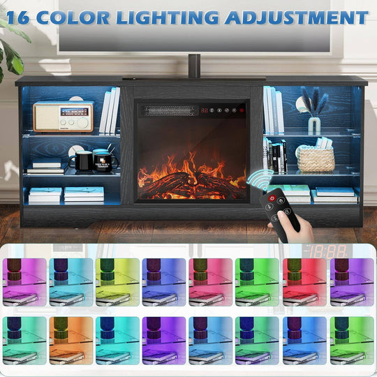58" Fireplace TV Stand with 18'' Electric Fireplace,Modern Entertainment Center for 65'' Tvs,Tv Console