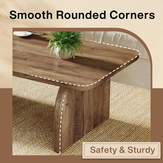 Farmhouse Rustic round Edge Rectangle Coffee Table