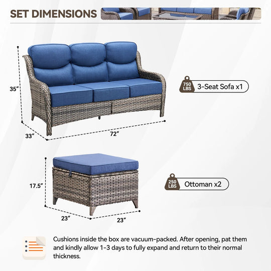 Outdoor Patio Sofa Swivel Chair with 6-Inch Thick Cushions Set