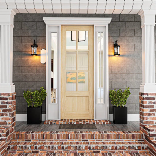 80 Inch Pine Wood Front Door Slab with 6 Lite Clear Double Glazed Glass Slab Only