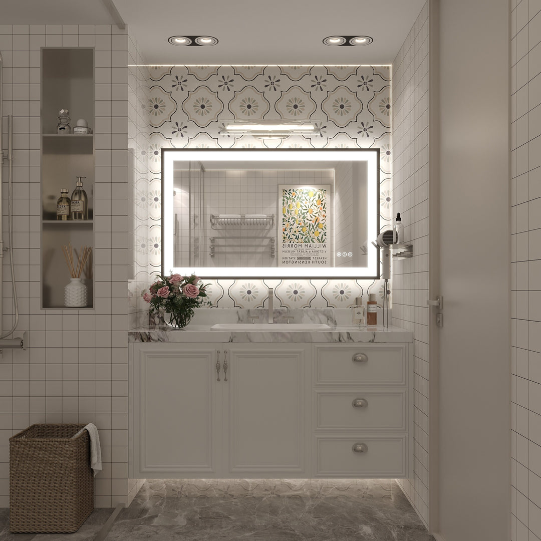 Extra Large Black Frame LED Bathroom Vanity Mirror with 3 Years Warranty and UL Certified