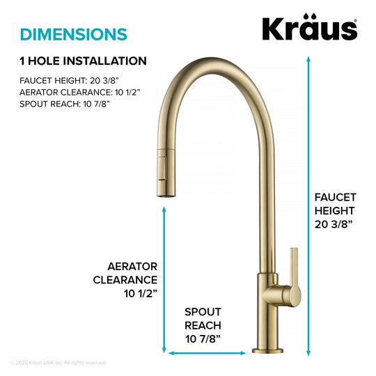 2-Function 1-Handle 1-Hole Pulldown Sprayer Brass Kitchen Faucet