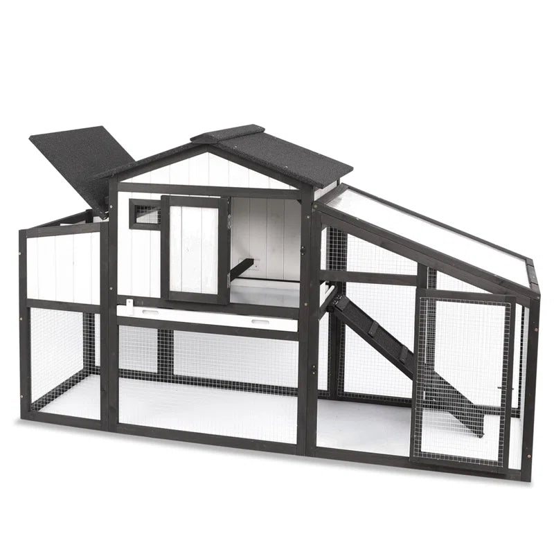 Gyta 65"L Chicken Coop with Run, Wooden Hen House with Nesting Box, UV Panel